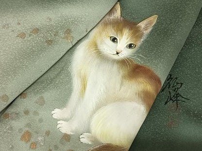 平和屋着物●訪問着 作家物 手描き 猫 毬 暈し染め 金銀彩 ロング丈 正絹 逸品 AABF5441fy