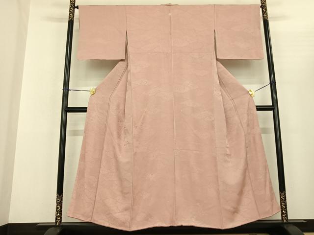 平和屋着物●上質な色無地 雲取り地紋 洗柿色 正絹 逸品 AABF5444fy