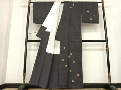 平和屋着物●本場結城紬 重要無形文化財 訪問着 丸文 金彩 証紙付き 正絹 逸品 AABF5446fy