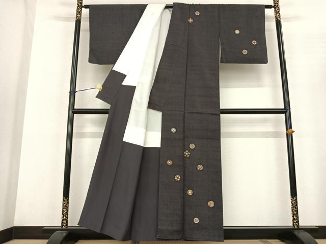 平和屋着物●本場結城紬 重要無形文化財 訪問着 丸文 金彩 証紙付き 正絹 逸品 AABF5446fy