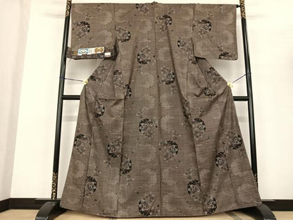 平和屋着物●本場大島紬 一元7マルキ 泥染め 手織 雪輪花文 元治絹織物謹製 正絹 逸品 AABF5453fy