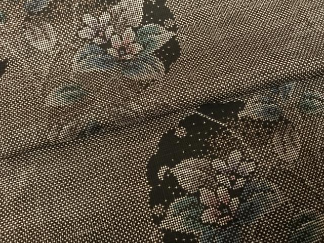 平和屋着物●本場大島紬 一元7マルキ 泥染め 手織 雪輪花文 元治絹織物謹製 正絹 逸品 AABF5453fy