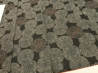 平和屋着物●本場大島紬 カタス9マルキ 泥染め 手織 吉祥花文 黒地 古山絹織物謹製 証紙付き 正絹 逸品 AABF5455fy