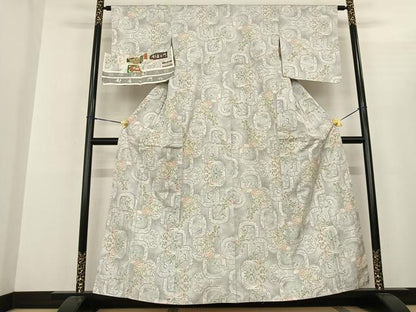 平和屋着物●都喜ヱ門　本場大島紬　白大島　カタス9マルキ　手織　草花文　藤絹織物謹製　証紙付き　正絹　逸品　AABF5459fy