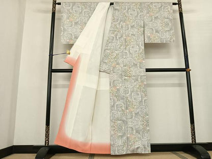 平和屋着物●都喜ヱ門　本場大島紬　白大島　カタス9マルキ　手織　草花文　藤絹織物謹製　証紙付き　正絹　逸品　AABF5459fy