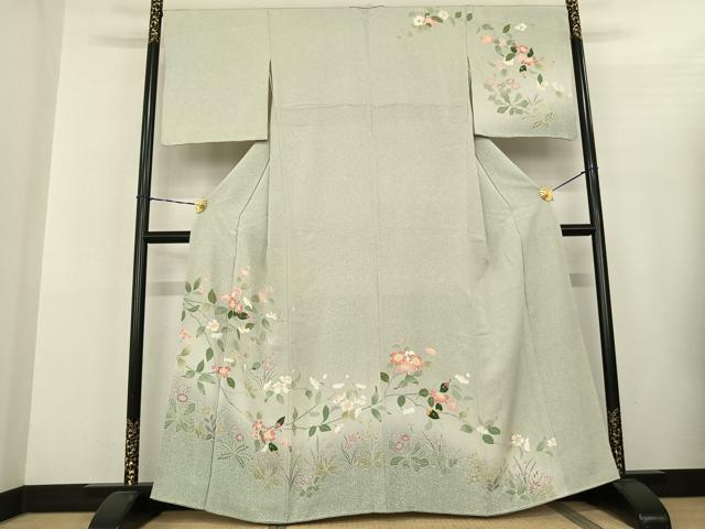 平和屋着物●訪問着 友禅 枝花文 暈し染め 正絹 逸品 AABF5464fy