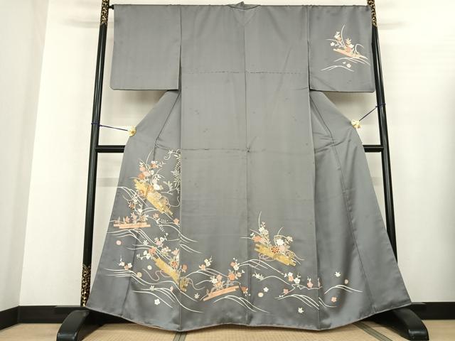 平和屋着物●訪問着 駒刺繍 草花文 金彩 正絹 逸品 AABF5466fy