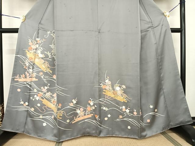 平和屋着物●訪問着 駒刺繍 草花文 金彩 正絹 逸品 AABF5466fy