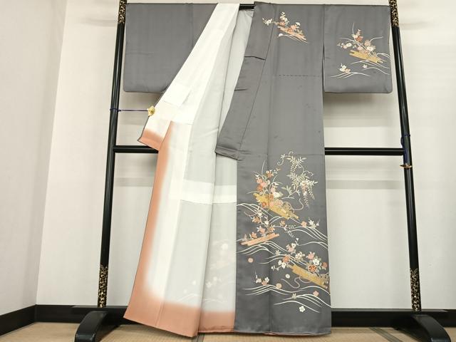 平和屋着物●訪問着 駒刺繍 草花文 金彩 正絹 逸品 AABF5466fy
