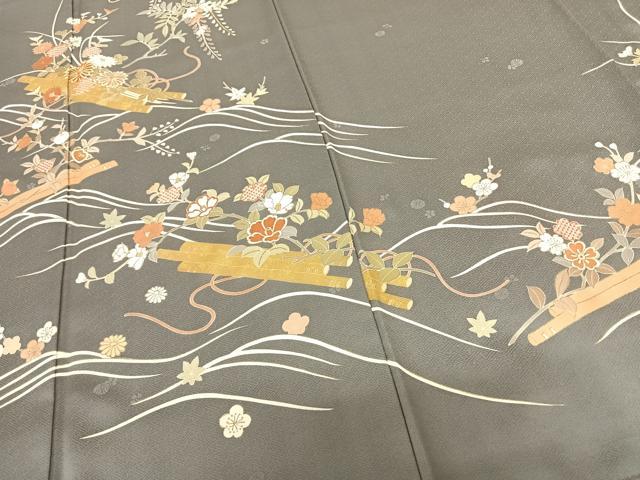 平和屋着物●訪問着 駒刺繍 草花文 金彩 正絹 逸品 AABF5466fy