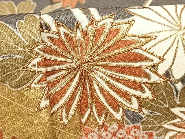 平和屋着物●訪問着 駒刺繍 草花文 金彩 正絹 逸品 AABF5466fy