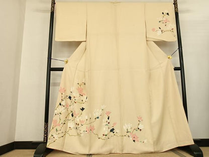 平和屋着物●訪問着 手描き 枝花文 正絹 逸品 AABF5467fy