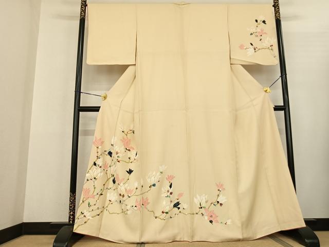 平和屋着物●訪問着 手描き 枝花文 正絹 逸品 AABF5467fy