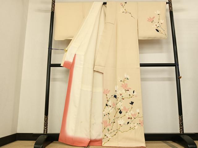 平和屋着物●訪問着 手描き 枝花文 正絹 逸品 AABF5467fy