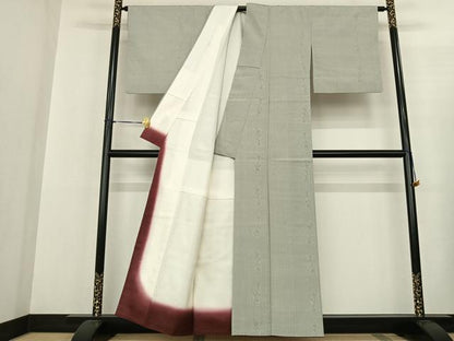 平和屋着物●白鷹お召 草花間道 正絹 逸品 AABF5468fy