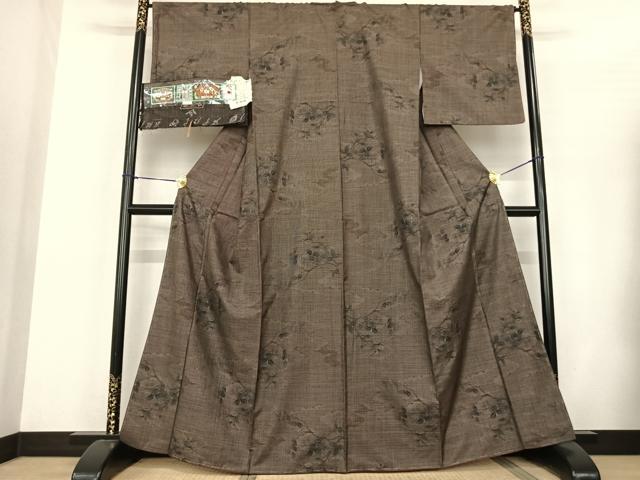 平和屋着物●本場大島紬 カタス9マルキ 泥染め 枝花文 平武則作 証紙付き 正絹 逸品 AABF5469fy