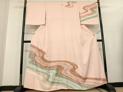 平和屋着物●訪問着 刺繍 流水花文 金彩 正絹 逸品 AABF5472fy