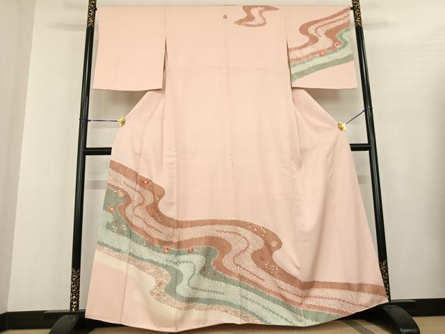平和屋着物●訪問着 刺繍 流水花文 金彩 正絹 逸品 AABF5472fy