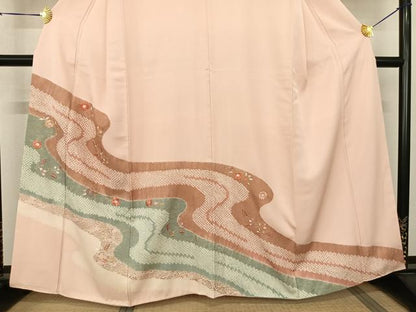 平和屋着物●訪問着 刺繍 流水花文 金彩 正絹 逸品 AABF5472fy