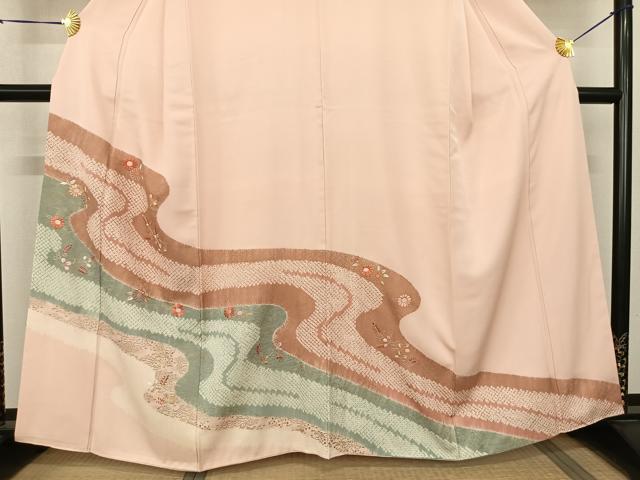 平和屋着物●訪問着 刺繍 流水花文 金彩 正絹 逸品 AABF5472fy