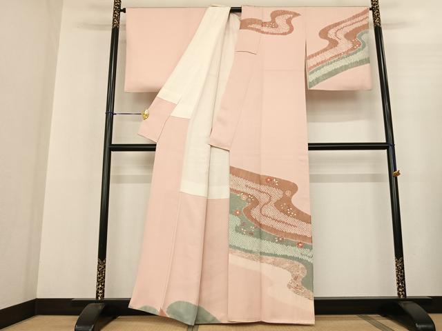 平和屋着物●訪問着 刺繍 流水花文 金彩 正絹 逸品 AABF5472fy
