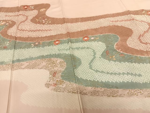 平和屋着物●訪問着 刺繍 流水花文 金彩 正絹 逸品 AABF5472fy