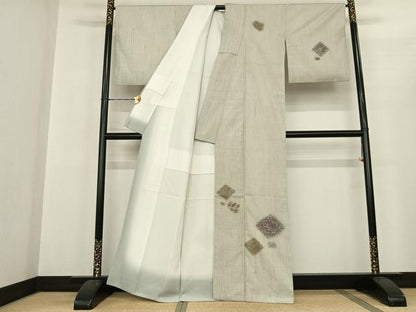 平和屋着物●本場結城玉紬 訪問着 菱花鳥文 結織苑 証紙付き 正絹 逸品 AABF5473fy
