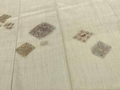 平和屋着物●本場結城玉紬 訪問着 菱花鳥文 結織苑 証紙付き 正絹 逸品 AABF5473fy