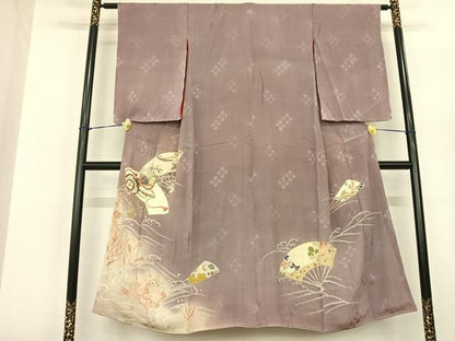 平和屋着物●アンティーク 大正ロマン 色留袖 駒刺繍 扇面花文 暈し染め 正絹 逸品 AABF5474fy