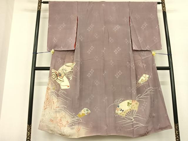 平和屋着物●アンティーク 大正ロマン 色留袖 駒刺繍 扇面花文 暈し染め 正絹 逸品 AABF5474fy
