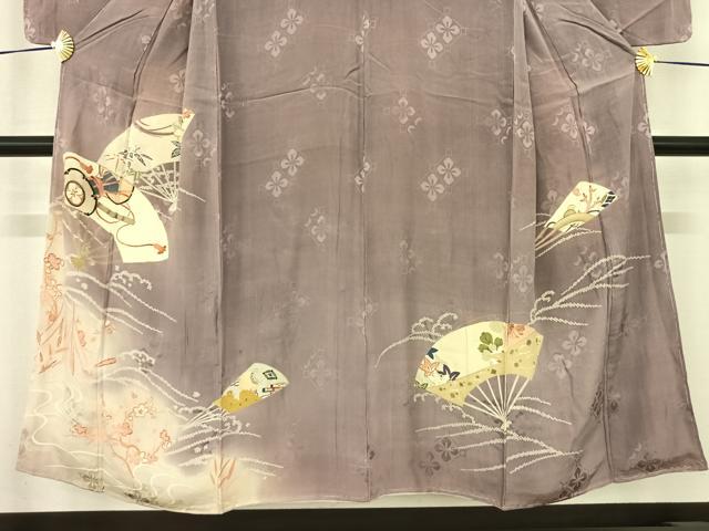平和屋着物●アンティーク 大正ロマン 色留袖 駒刺繍 扇面花文 暈し染め 正絹 逸品 AABF5474fy