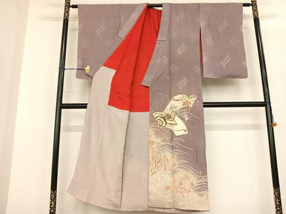 平和屋着物●アンティーク 大正ロマン 色留袖 駒刺繍 扇面花文 暈し染め 正絹 逸品 AABF5474fy