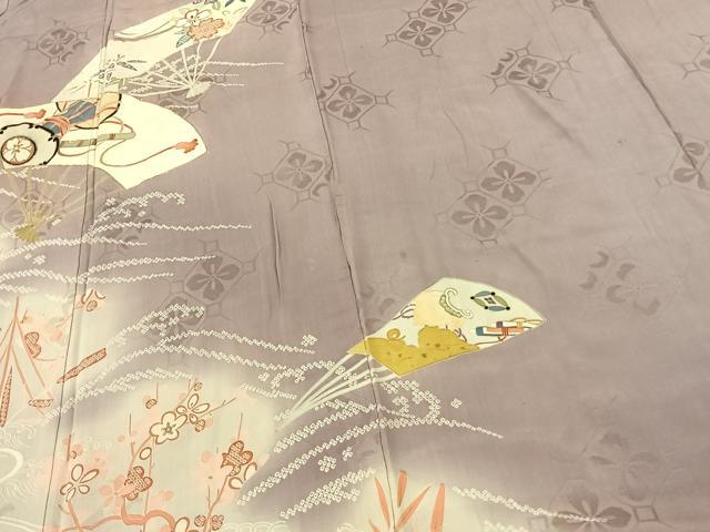 平和屋着物●アンティーク 大正ロマン 色留袖 駒刺繍 扇面花文 暈し染め 正絹 逸品 AABF5474fy