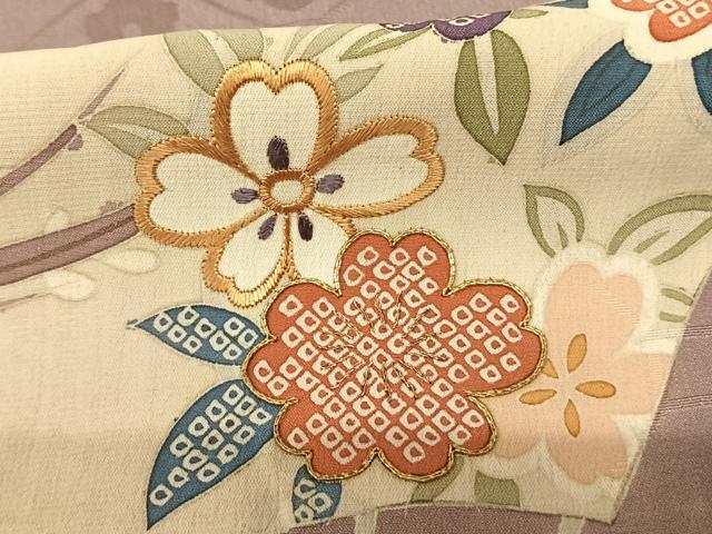 平和屋着物●アンティーク 大正ロマン 色留袖 駒刺繍 扇面花文 暈し染め 正絹 逸品 AABF5474fy
