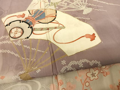 平和屋着物●アンティーク 大正ロマン 色留袖 駒刺繍 扇面花文 暈し染め 正絹 逸品 AABF5474fy