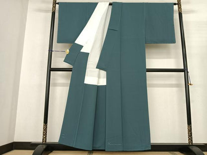 平和屋着物●上質な色無地 花紅梅 紅梅染 錆浅葱色 丹後ちりめん 正絹 逸品 未使用 AABF5477fy