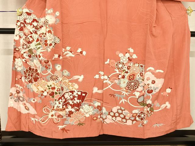平和屋着物●セミアンティーク 訪問着 扇面花鼓文 金彩 正絹 逸品 AABF5478fy