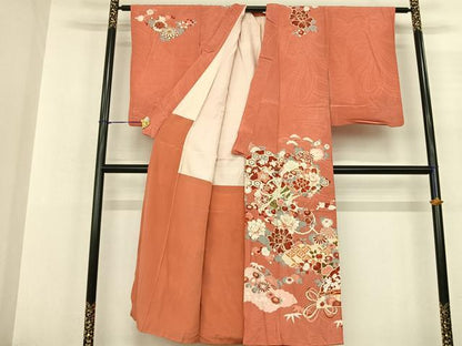 平和屋着物●セミアンティーク 訪問着 扇面花鼓文 金彩 正絹 逸品 AABF5478fy