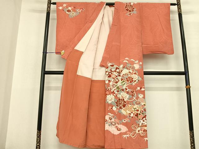 平和屋着物●セミアンティーク 訪問着 扇面花鼓文 金彩 正絹 逸品 AABF5478fy