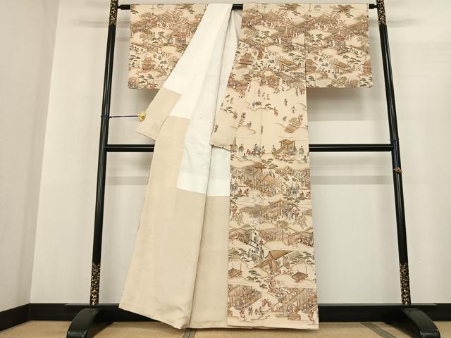 平和屋着物●摺友禅 横塚賢治 訪問着 人物風景文 暈し染め 正絹 逸品 AABF5482fy