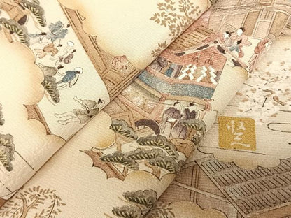 平和屋着物●摺友禅 横塚賢治 訪問着 人物風景文 暈し染め 正絹 逸品 AABF5482fy