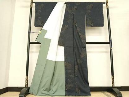 平和屋着物●本場大島紬 カタス7マルキ 泥染め 切嵌吉祥文 馬張子 証紙付き 正絹 逸品 AABF5483fy