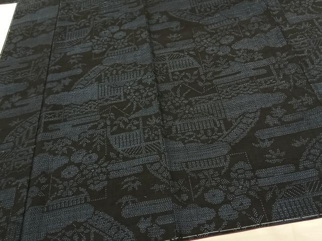 平和屋着物●本場真綿絢結城紬 100亀甲 風景花文 証紙付き ロング丈 正絹 逸品 AABF5484fy