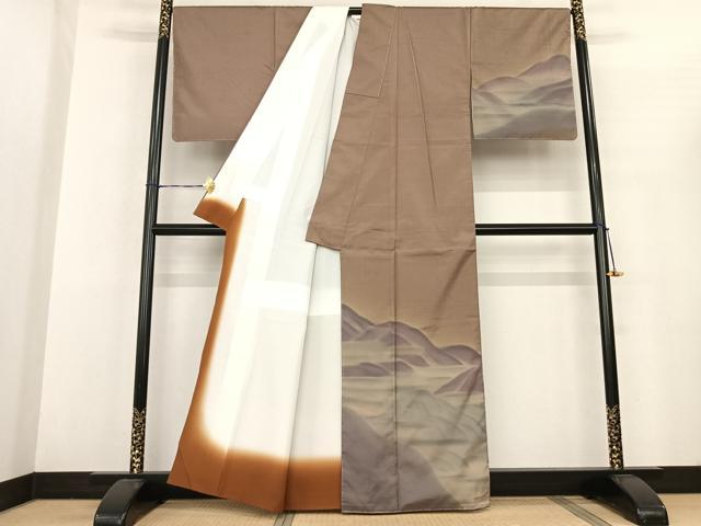 平和屋着物●本場縞大島紬 染大島 訪問着 世界遺産屋久島 遠山霞文 大島紬美幸謹製 証紙付き 正絹 逸品 未使用 AABF5486fy