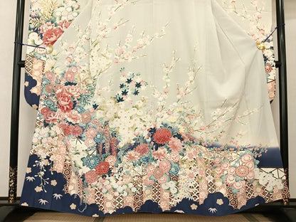 平和屋着物●豪華振袖・長襦袢(袷)セット 草花文 暈し染め 金彩 正絹 逸品 AABF5488fy