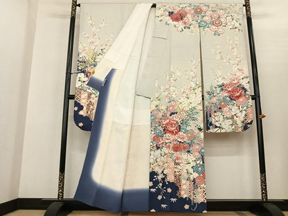 平和屋着物●豪華振袖・長襦袢(袷)セット 草花文 暈し染め 金彩 正絹 逸品 AABF5488fy