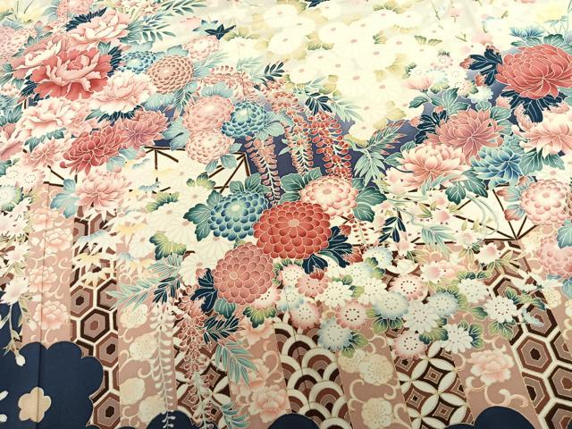 平和屋着物●豪華振袖・長襦袢(袷)セット 草花文 暈し染め 金彩 正絹 逸品 AABF5488fy