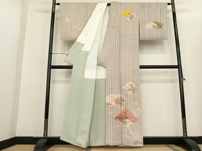 平和屋着物●訪問着 作家物 型染め 松皮菱文 正絹 逸品 AABF5490fy