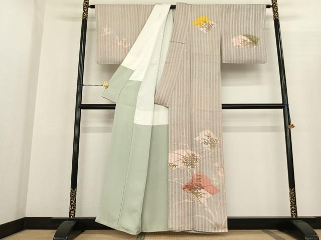 平和屋着物●訪問着 作家物 型染め 松皮菱文 正絹 逸品 AABF5490fy
