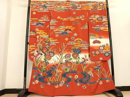 平和屋着物●豪華振袖 型染め 草花文 暈し染め 正絹 逸品 AABF5492fy